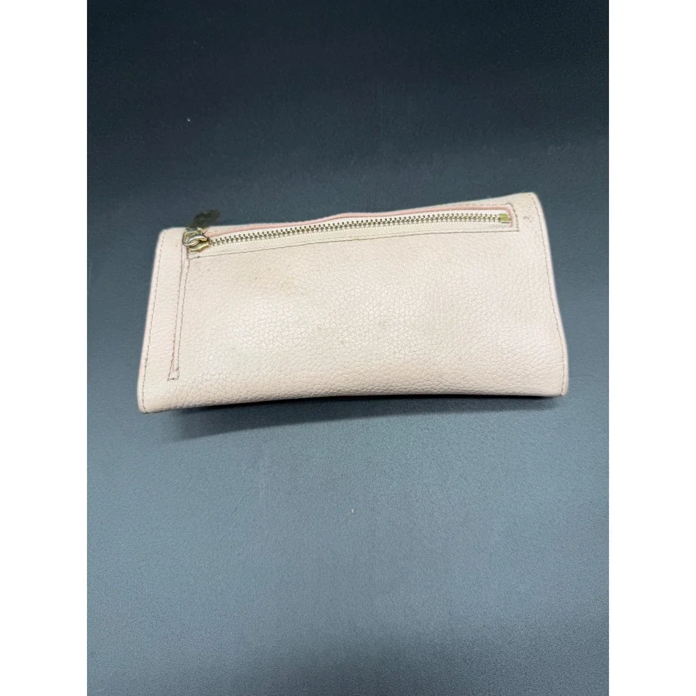 Michael Kors Pink Pebbled Leather Envelope Tri-Fold Wallet Gold‎ Tone MK Logo